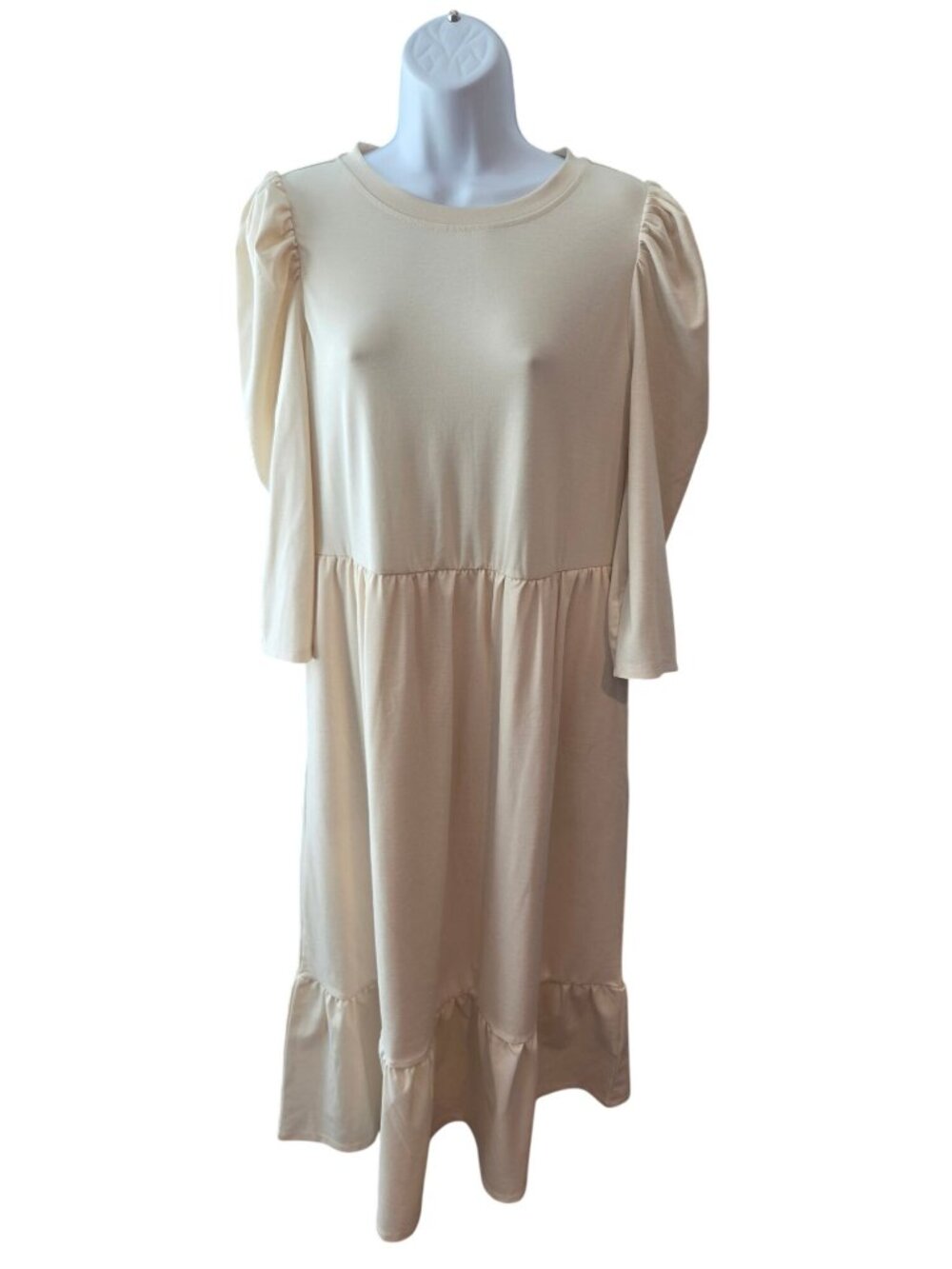 Who What Wear Cream Midi Dress M Puff Sleeve Tiered Ruffle Cottagecore Balletcor